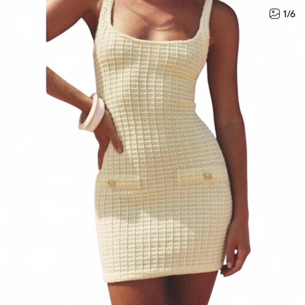 Zara Cream Textured Knit Tank Romper with Pockets